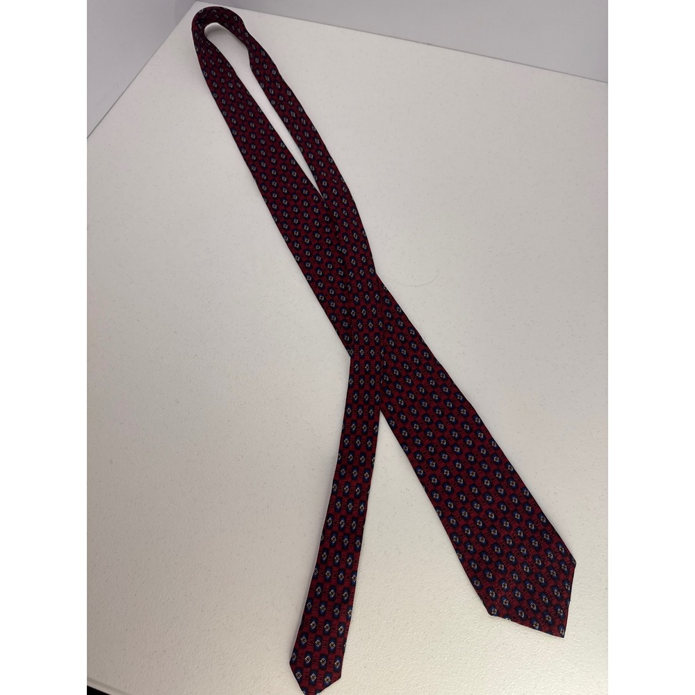 JZ Richards Mens Red Blue Geometric Diamond Silk Tie Hand Crafted USA